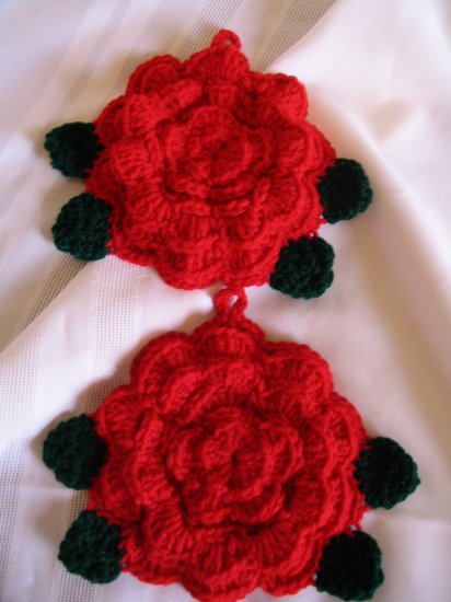 ROSE POTHOLDERS HANDMADE CROCHET CROCHETED