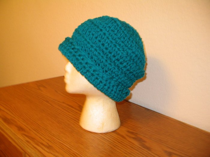 WINTER HAT IN TEAL DOUBLE YARN HANDMADE CROCHET CROCHETED