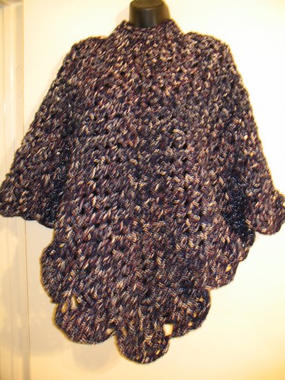 TRUE NAVY SCALLOPED EDGE PONCHO HANDMADE CROCHET CROCHETED