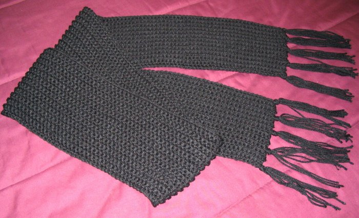 BLACK WINTER SCARF HANDMADE CROCHET CROCHETED