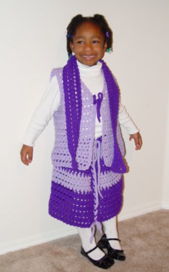 SKIRT & VEST SUIT IN LAVENDER HANDMADE CROCHET CROCHETED