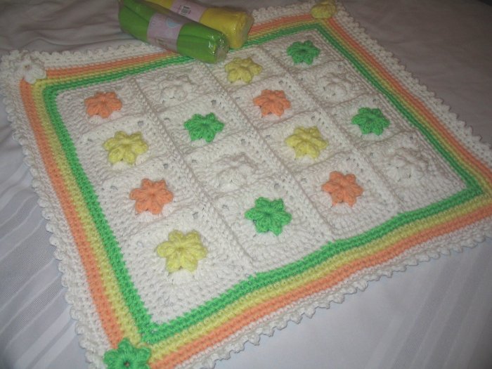 SHERBET GRANNY BABY BLANKET HANDMADE CROCHET CROCHETED DOUBLE YARN