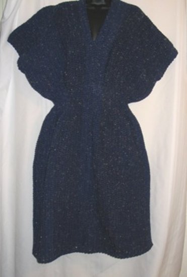 SLIPOVER V-NECK DRESS HANDMADE CROCHET CROCHETED NAVY FLECK