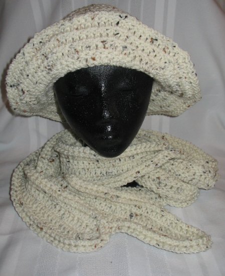 BUCKET HAT AND MATCHING SCARF IN ARAN FLECK HANDMADE CROCHET CROCHETED