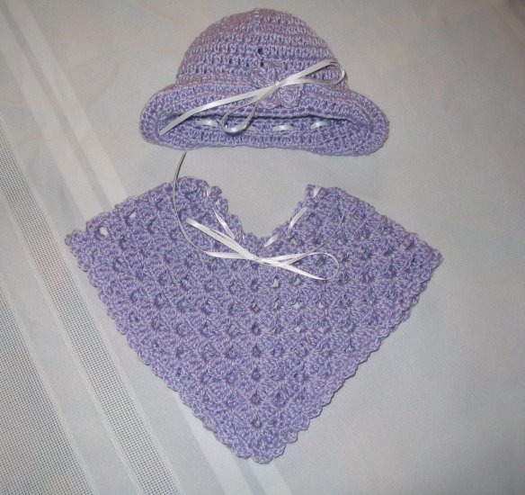 PREEMIE NEWBORN SET PONCHO AND HAT HANDMADE CROCHET CROCHETED
