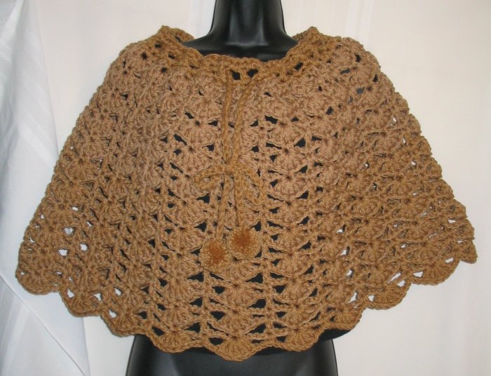 WARM BROWN PONCHO HANDMADE CROCHET CROCHETED