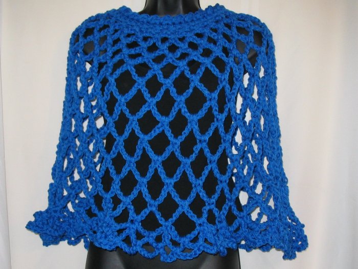SKIPPER BLUE PONCHO HANDMADE CROCHET CROCHETED