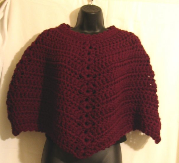 CLARET PONCHO HANDMADE CROCHETED WITH DOUBLE YARN