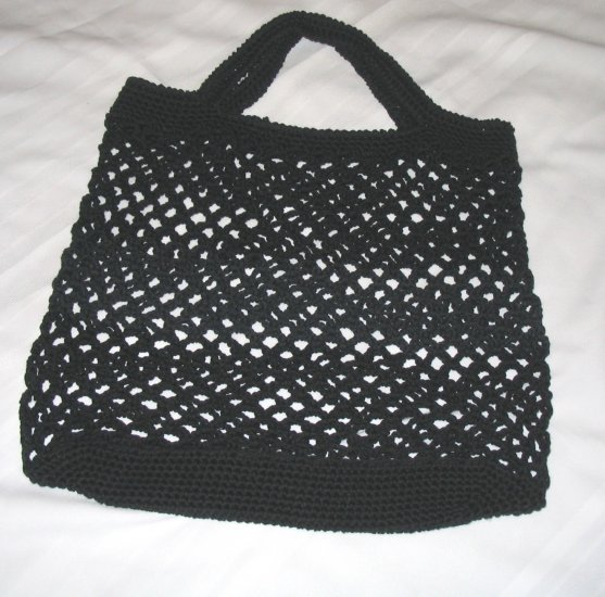 BLACK MESH STYLE TOTE BAG 100% COTTON HANDMADE CROCHET CROCHETED