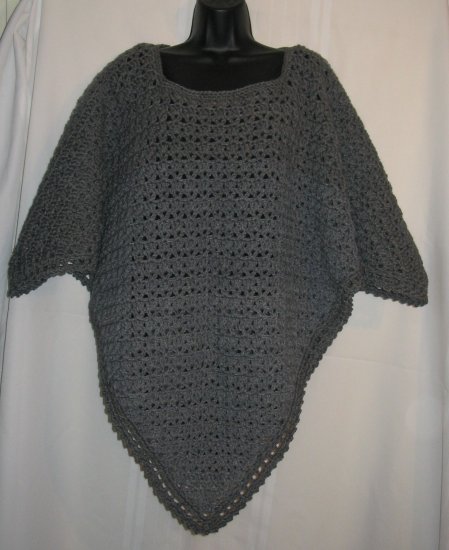 HEATHER GREY PONCHO HANDMADE CROCHET CROCHETED
