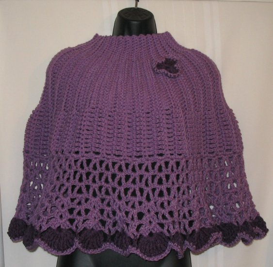 FASHIONABLE PONCHO HANDMADE CROCHET CROCHETED IN PLUM