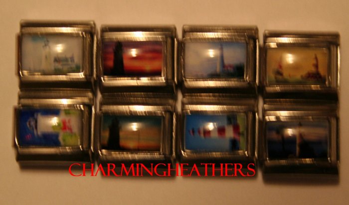 LOT OF 8 ASSORTED LIGHTHOUSE ITALIAN CHARMS