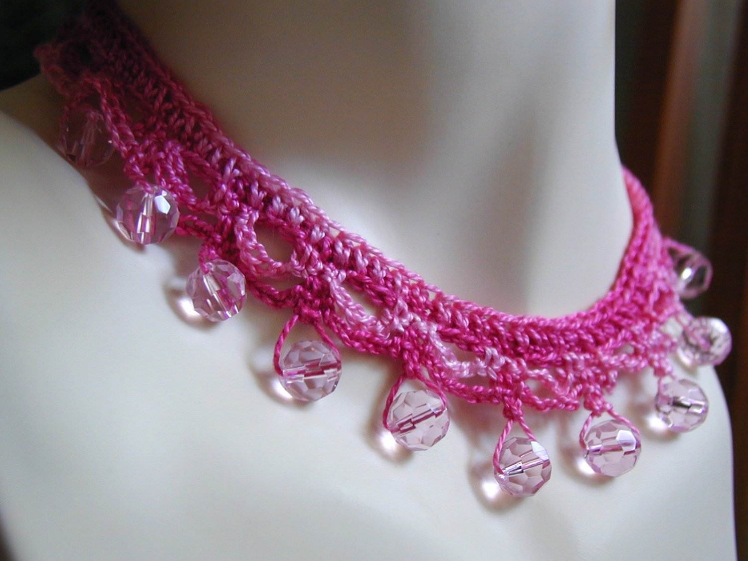Shades of Pink Crocheted Choker with Beads