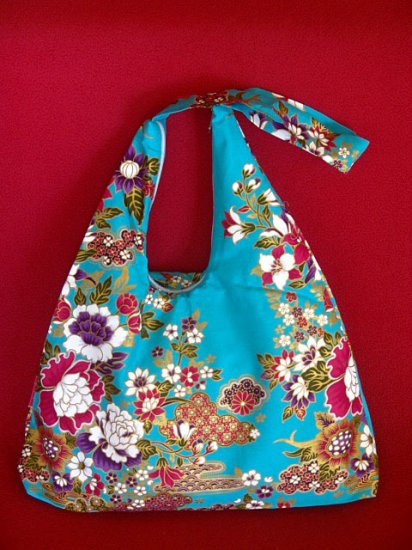Blue BOHO KIMONO FLORAL STRAP SHOULDER HANDBAG PURSE