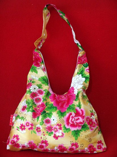 Gold BOHO KIMONO FLORAL STRAP SHOULDER HANDBAG PURSE