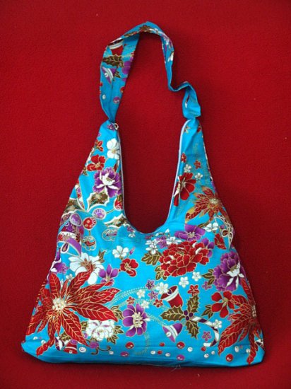 Blue BOHO KIMONO FLORAL STRAP SHOULDER HANDBAG PURSE