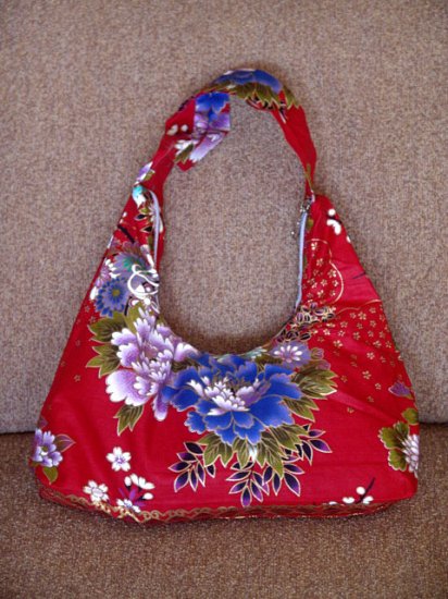 Small Red BOHO Japanese Blue FLORAL Print SHOULDER HANDBAG PURSE