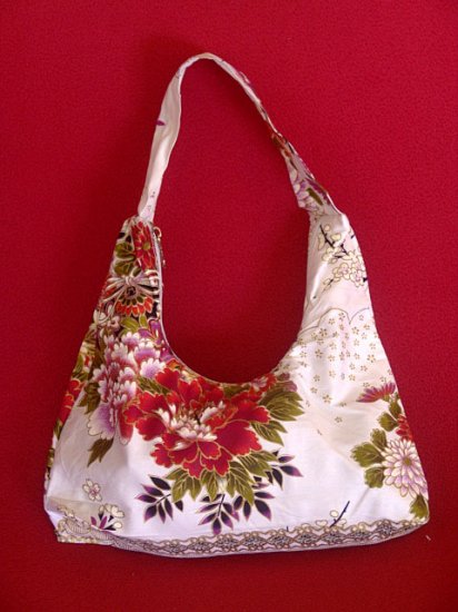 Small White BOHO Japanese Red FLORAL Print SHOULDER HANDBAG PURSE
