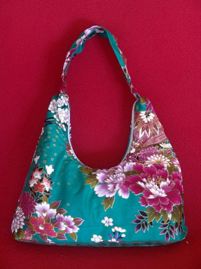 Small Turq Green BOHO Japanese Pink FLORAL Print SHOULDER HANDBAG PURSE