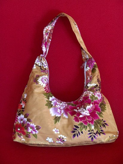 Small Gold BOHO Japanese Pink FLORAL Print SHOULDER HANDBAG PURSE