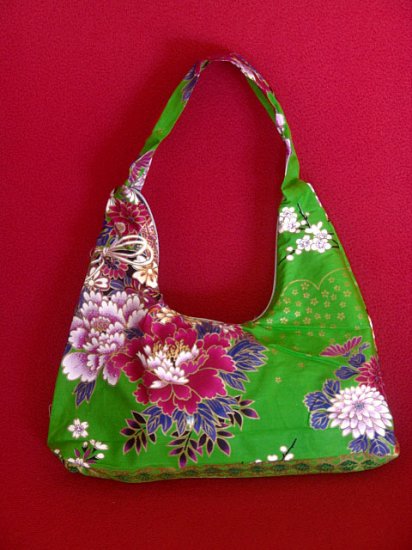 Small Green BOHO Japanese FLORAL Print SHOULDER HANDBAG PURSE