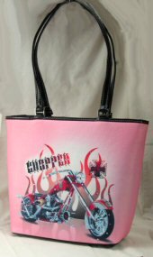 2 Strap Bucket Style Handbags with Front Motorcycle Design