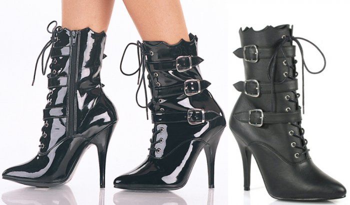 Women's Lace Up Ankle Boots with 3 Buckle Fastening