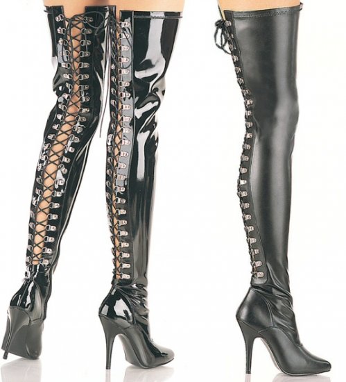 Women's Thigh High Heeled Tight Boots with Lace Up Back