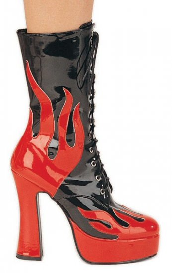 Women's Lace Up Chunk Heel Ankle Boot with Flame Pattern