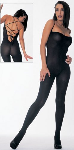 Lace Up Back Opaque Bodystocking