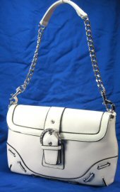 Laced Design Handbags with Chain Strap & Rhinestone Buckle - White