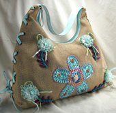 Straw Look Handbags with Side Lace Up Design & Front Sequin, Bead & Lace