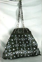 Large Chain Drawsting Bags with Acrylic Front Stone Design