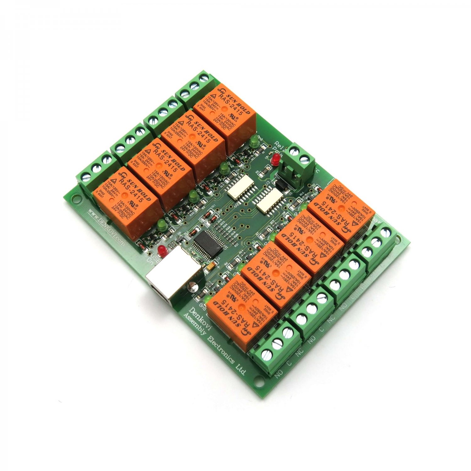 USB Eight Channel Relay Board for Automation, 24V