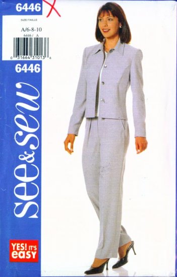 1999 SEE & SEW pattern #6446 Misses Semi-fitted Jacket & Pants 6-8-10