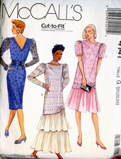 McCall's pattern #4141 Misses Dress w/ Cumberbund & Flower Size 20-22-24 UNCUT