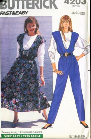 Vintage 1989 Butterick #4203 FAST & EASY Couture JUMPER/JUMPSUIT tapered leg & TOP 18-20-22 UNCUT