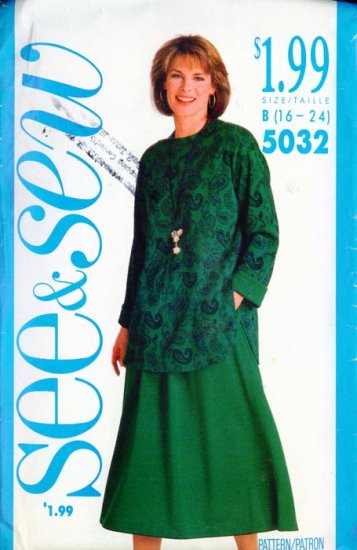 Butterick See & Sew Pattern #5032 Top & Skirt 16-18-20-22-24 UNCUT