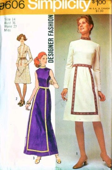 Vintage 1971 Simplicity pattern #9606 DESIGNER MAXI Dress Pattern 14 B36 UNCUT