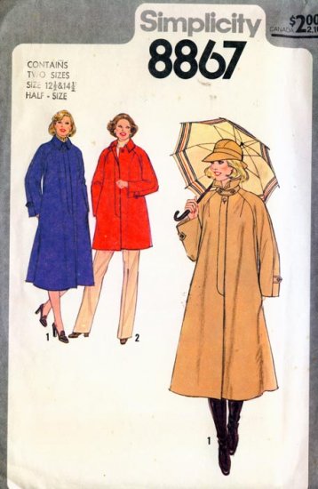 Vintage 70's Simplicity Jacket Coat Pattern 8867 12.5 & 14.5 UNCUT
