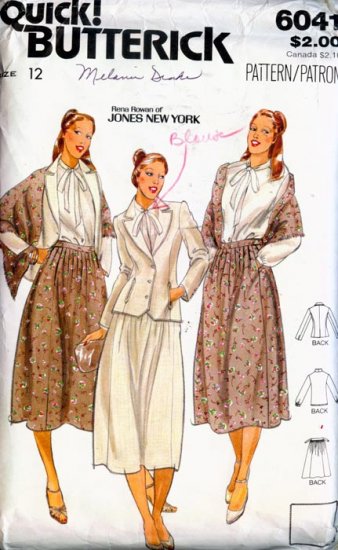 Designer Button Down Blouse Flared Skirt Blazer & Shawl Butterick 6041 Sewing Pattern S 12 B34 Uncut
