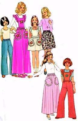 Vintage 70s Simplicity 7279 Girls skirt , pants with detachable bib Size 10 UNCUT