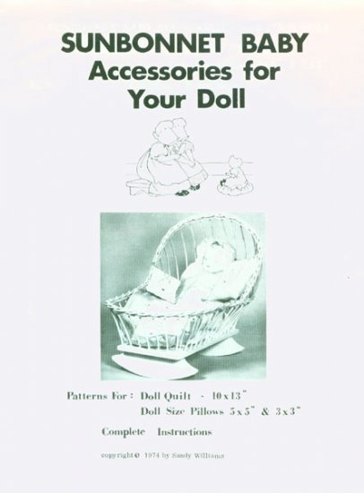 Vintage 70s Sunbonnet baby accessories for Doll pattern Quilt and Pillows pattern