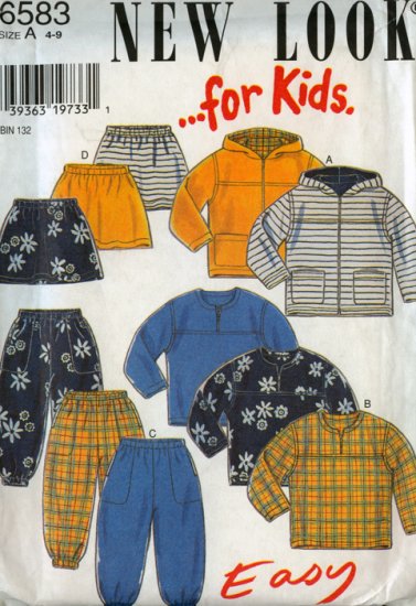 New Look for Kids 6583 EASY Hooded Jacket, Top, Pants or skirt Size 4-9 UNCUT