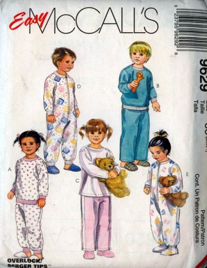 Easy McCalls 9629 Toddlers Two or One Piece Pajamas Size 2-4 UNCUT