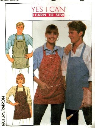 Vintage 80s Simplicity 9245 Yes I Can EASY Apron Sewing Pattern One Size UNCUT