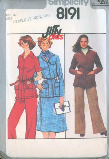 Vintage 70s Simplicity 8191 Jiffy Pants, Skirt and Jacket Szie 14 Bust 36 UNCUT