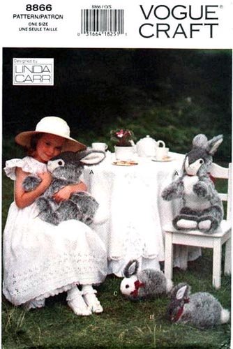 Vogue 8866 OOP Stuffed Bunny Rabbits Pattern Linda Carr UNCUT