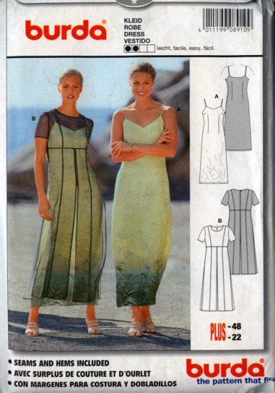 Burda 8910 Close Fitting Spaghetti Strap Dress with Overdress Size 10-22 UNCUT