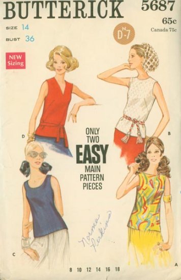 60s Butterick 5687 Misses Summer Blouse Vintage Sewing Pattern Size 14 B36 Uncut